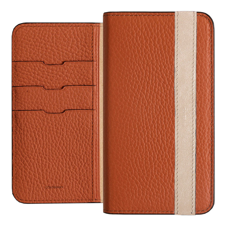 Cuir véritable 32 couleurs cuir italien grainé ligne d'accent étui portefeuille série Galaxy