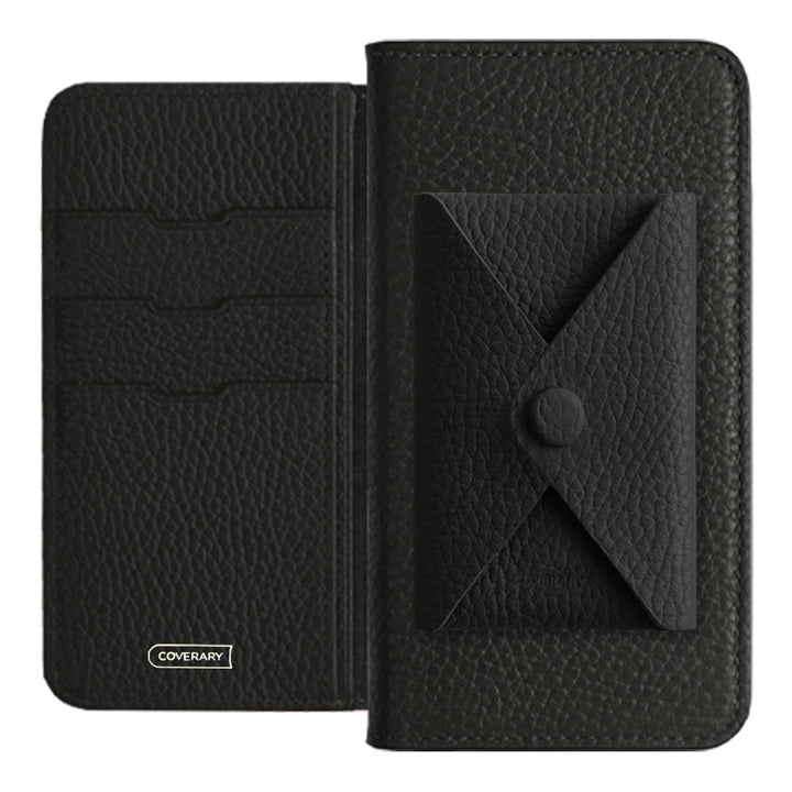 Cuir véritable 32 couleurs cuir italien grainé avec poche à rabat étui portefeuille série Galaxy