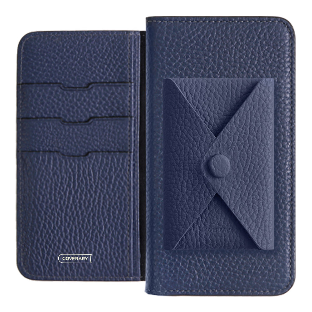 Cuir véritable 32 couleurs cuir italien grainé avec poche à rabat étui portefeuille série Galaxy