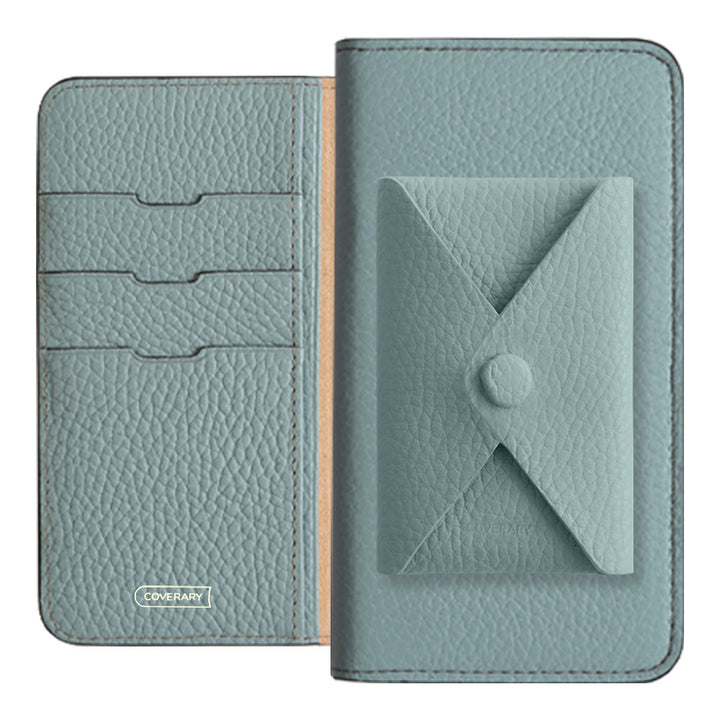 Cuir véritable 32 couleurs cuir italien grainé avec poche à rabat étui portefeuille série Galaxy