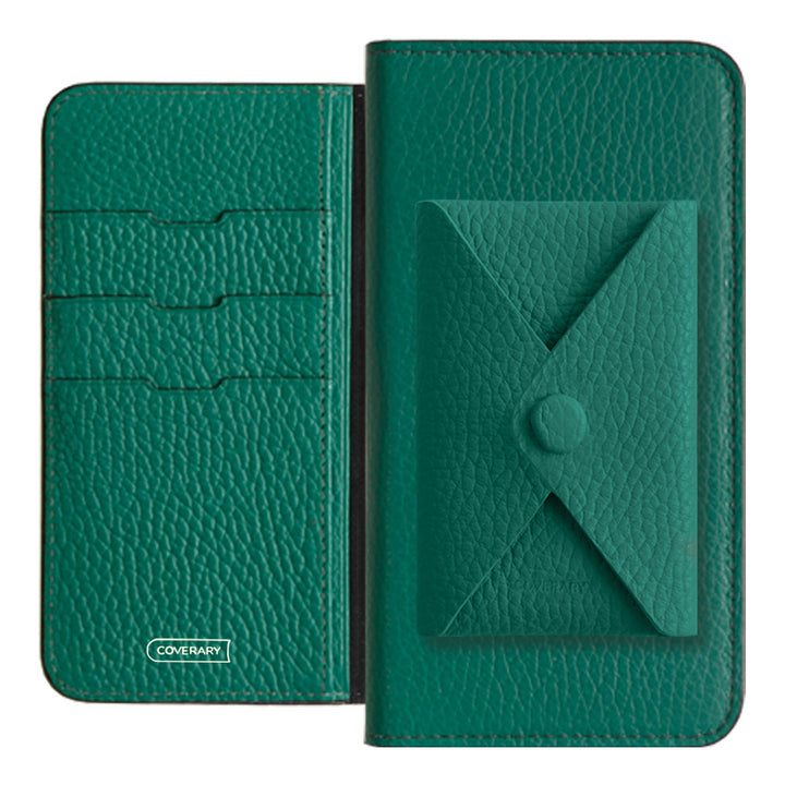 Cuir véritable 32 couleurs cuir italien grainé avec poche à rabat étui portefeuille série Galaxy