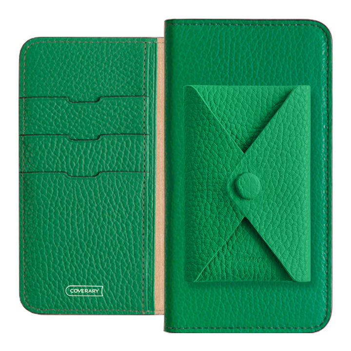 Cuir véritable 32 couleurs cuir italien grainé avec poche à rabat étui portefeuille série Galaxy