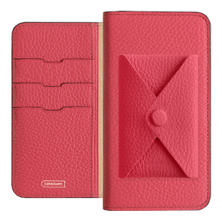 Cuir véritable 32 couleurs cuir italien grainé avec poche à rabat étui portefeuille série Galaxy