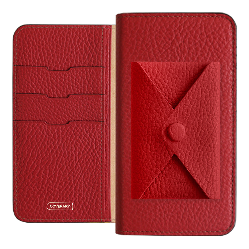 Cuir véritable 32 couleurs cuir italien grainé avec poche à rabat étui portefeuille série Galaxy