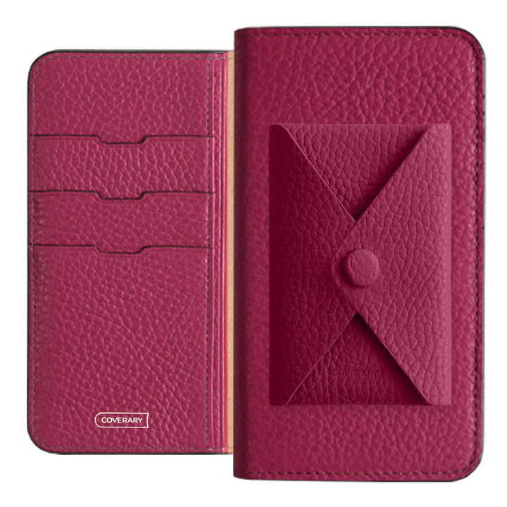 Cuir véritable 32 couleurs cuir italien grainé avec poche à rabat étui portefeuille série Galaxy