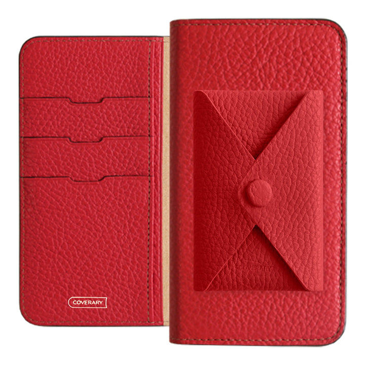 Cuir véritable 32 couleurs cuir italien grainé avec poche à rabat étui portefeuille série Galaxy