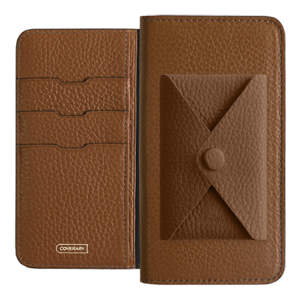 Cuir véritable 32 couleurs cuir italien grainé avec poche à rabat étui portefeuille série Galaxy