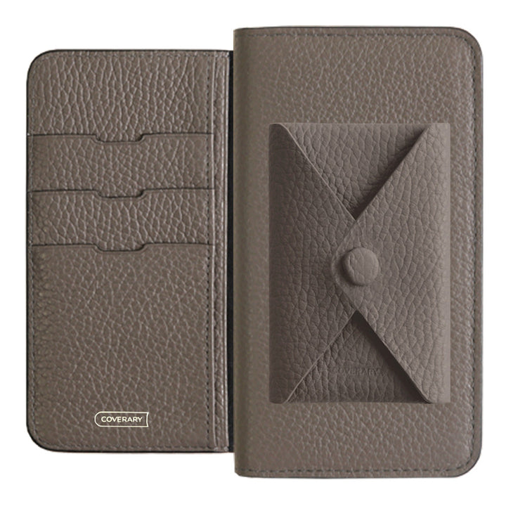 Cuir véritable 32 couleurs cuir italien grainé avec poche à rabat étui portefeuille série Galaxy