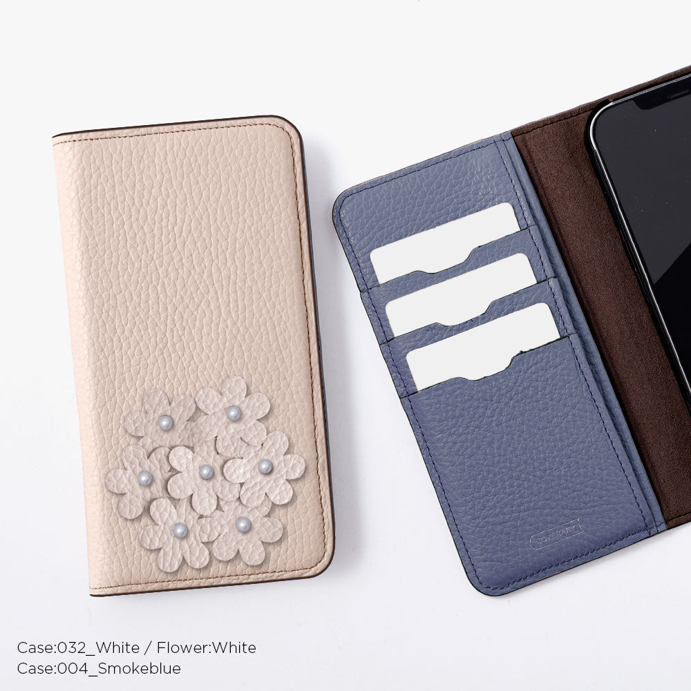 本革 32色 イタリアンシュリンクレザー あじさいモチーフ 手帳型ケース AQUOSシリーズ