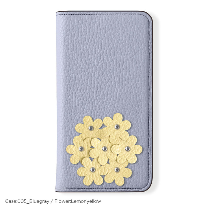本革 32色 イタリアンシュリンクレザー あじさいモチーフ 手帳型ケース iPhoneシリーズ