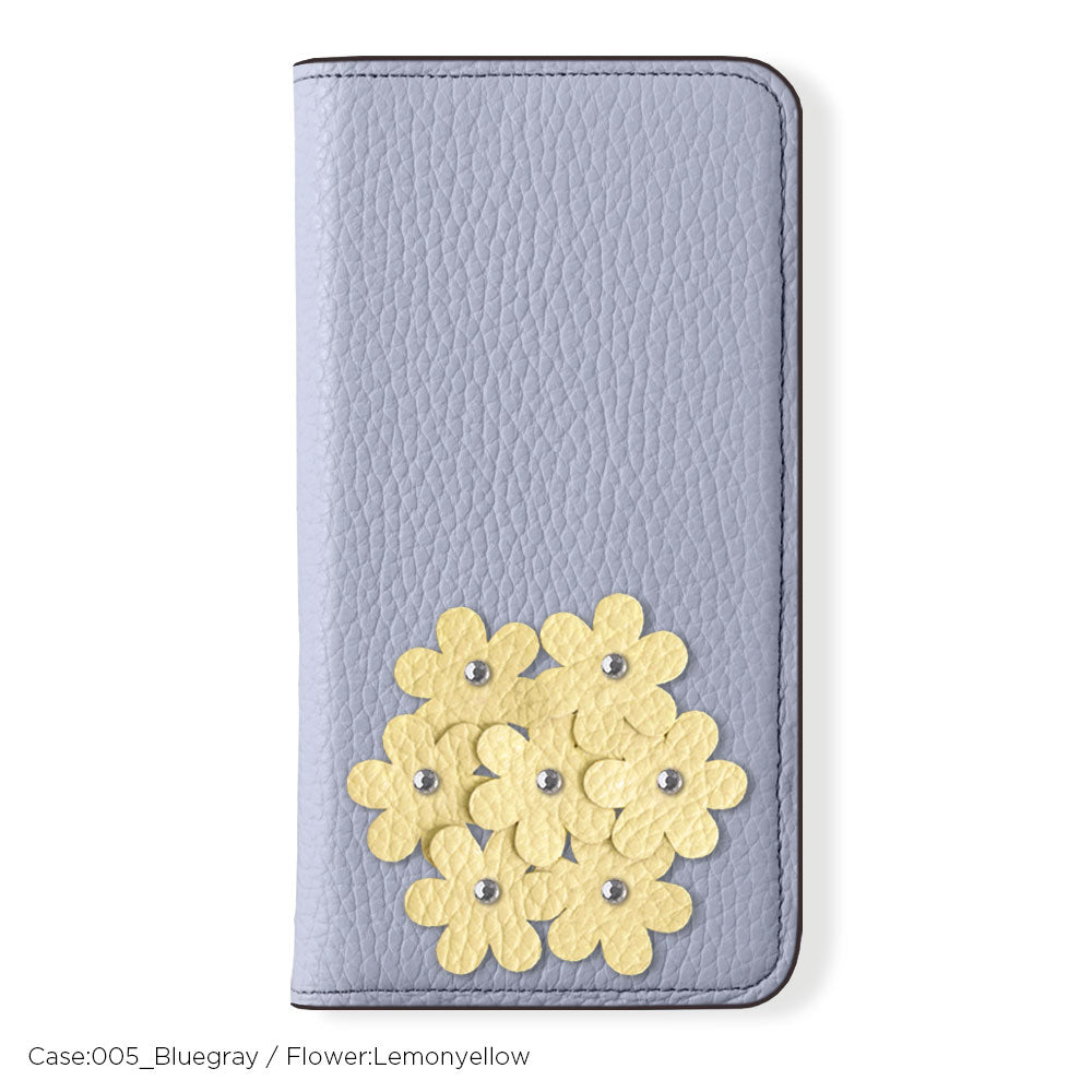 本革 32色 イタリアンシュリンクレザー あじさいモチーフ 手帳型ケース AQUOSシリーズ