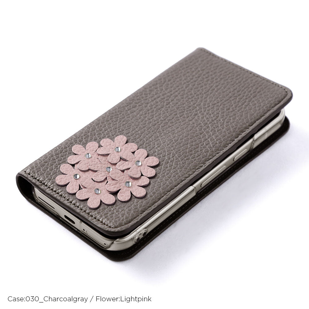 本革 32色 イタリアンシュリンクレザー あじさいモチーフ 手帳型ケース Google Pixelシリーズ