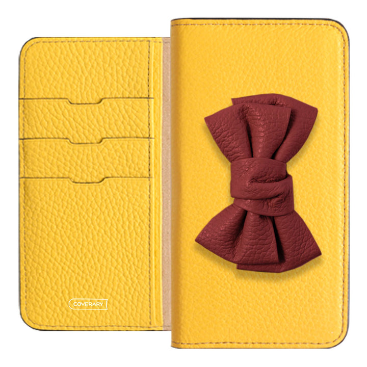 本革 32色 イタリアンシュリンクレザー ダブルリボンデコ 手帳型ケース Galaxyシリーズ