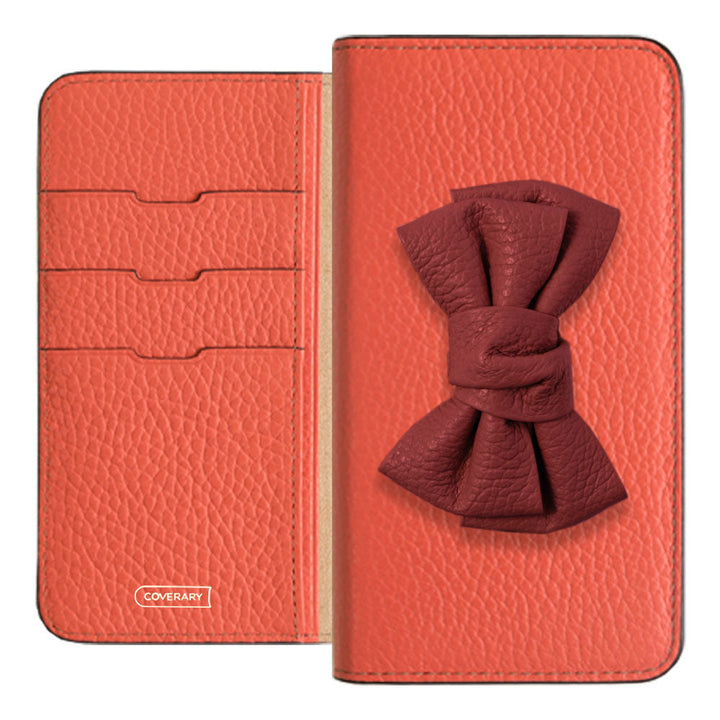 本革 32色 イタリアンシュリンクレザー ダブルリボンデコ 手帳型ケース iPhoneシリーズ