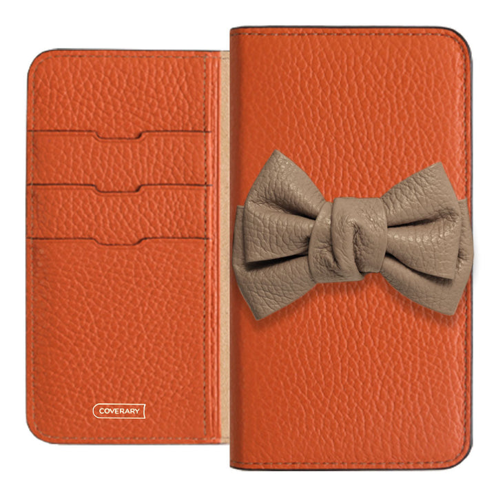 本革 32色 イタリアンシュリンクレザー ダブルリボンデコ 手帳型ケース iPhoneシリーズ