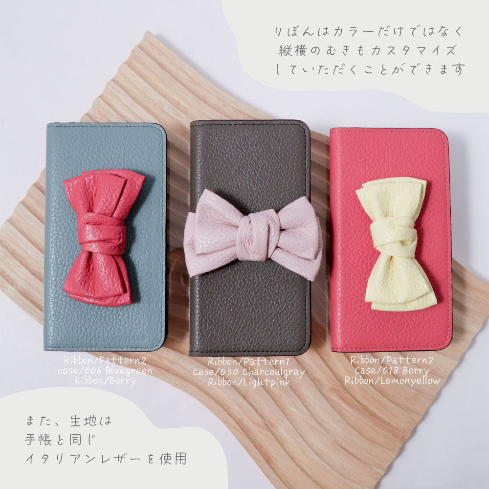本革 32色 イタリアンシュリンクレザー ダブルリボンデコ 手帳型ケース Galaxyシリーズ