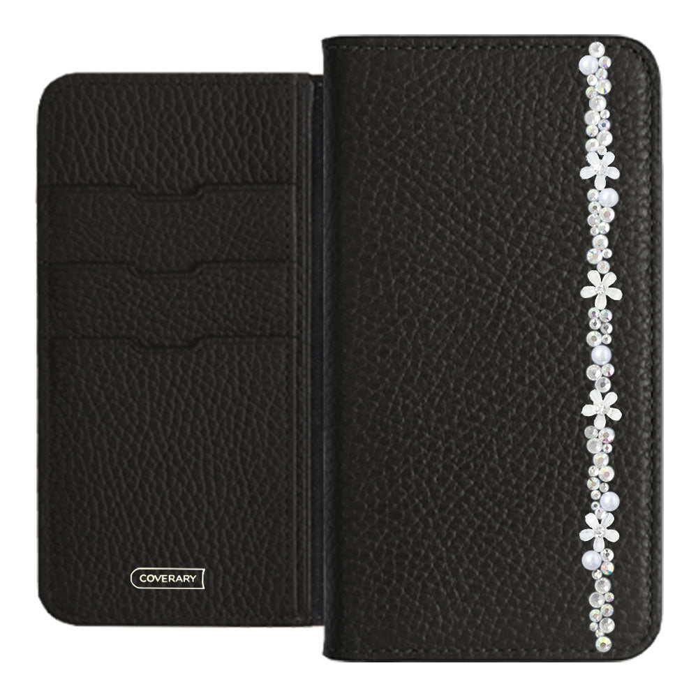 Cuir véritable 32 couleurs cuir italien grainé décoration ligne fleur étui portefeuille série Galaxy