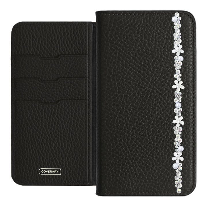 Cuir véritable 32 couleurs cuir italien grainé décoration ligne fleur étui portefeuille série Galaxy