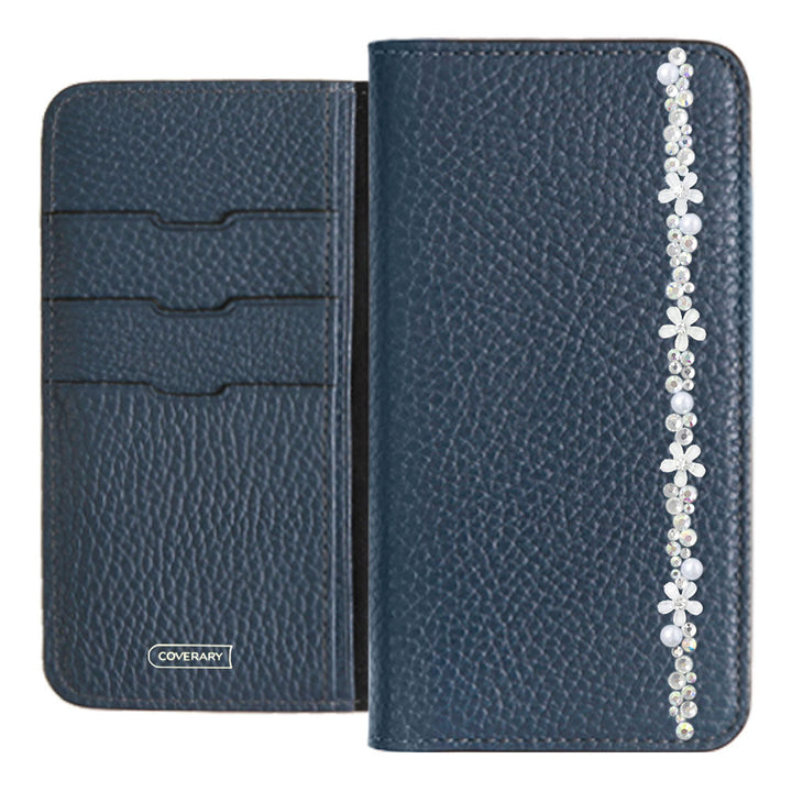 Cuir véritable 32 couleurs cuir italien grainé décoration ligne fleur étui portefeuille série Galaxy