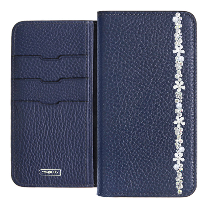 Cuir véritable 32 couleurs cuir italien grainé décoration ligne fleur étui portefeuille série AQUOS