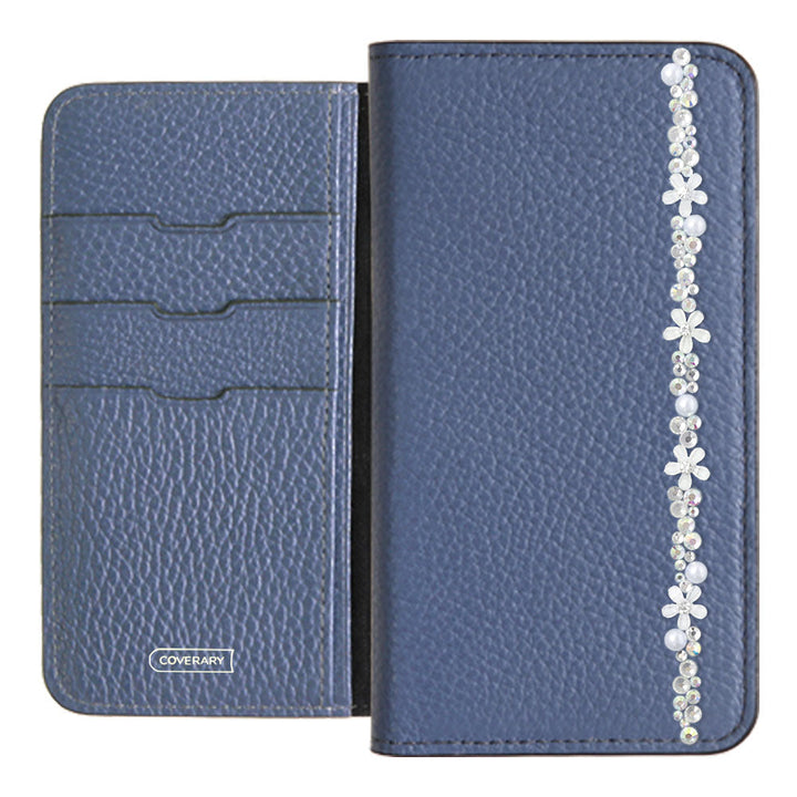 Cuir véritable 32 couleurs cuir italien grainé décoration ligne fleur étui portefeuille série AQUOS