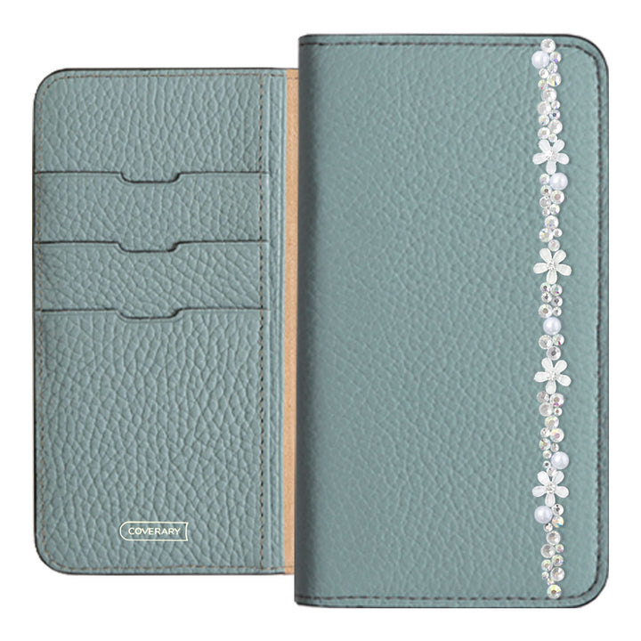 Genuine leather 32 colors Italian shrink leather flower line deco notebook-style case