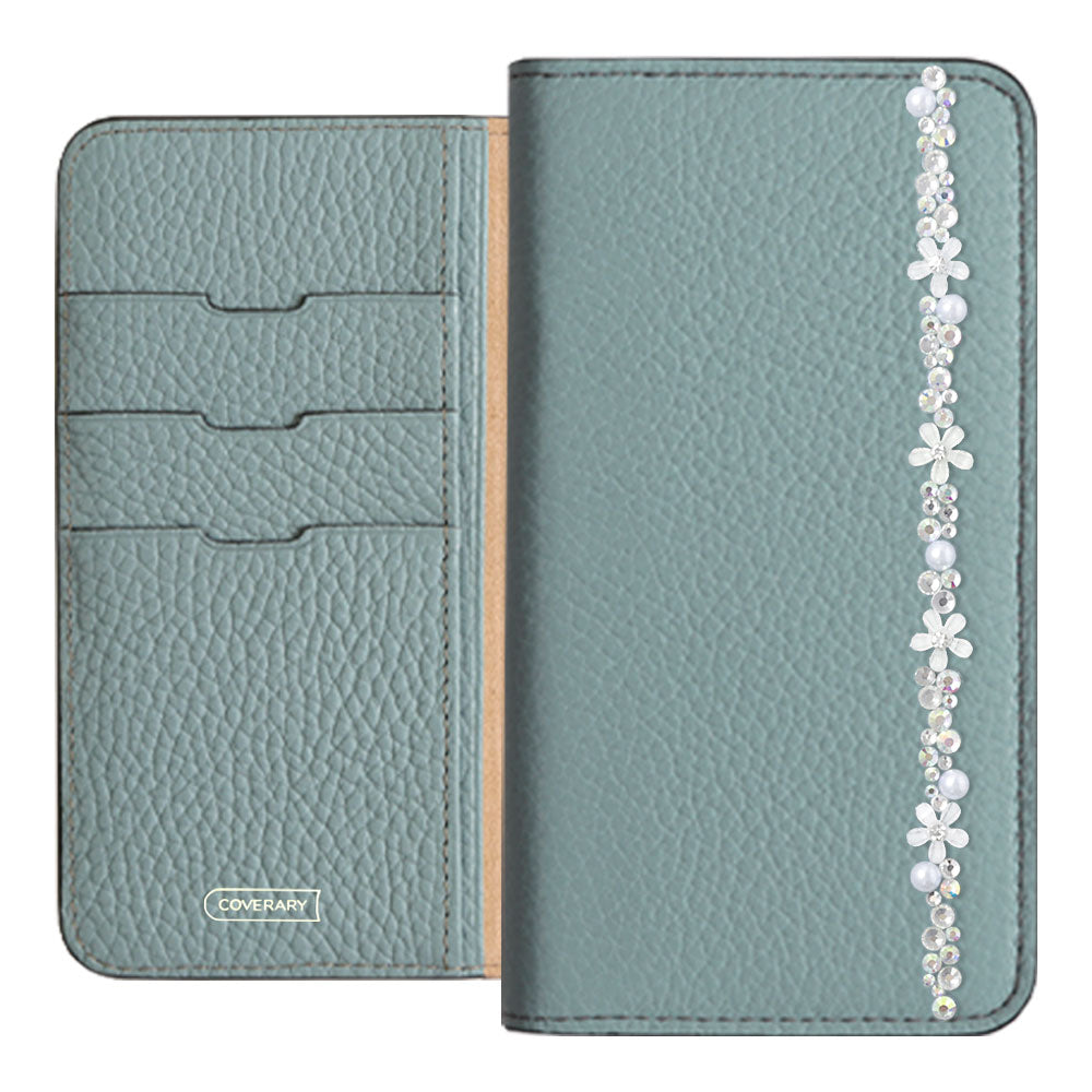 Cuir véritable 32 couleurs cuir italien grainé décoration ligne fleur étui portefeuille série AQUOS