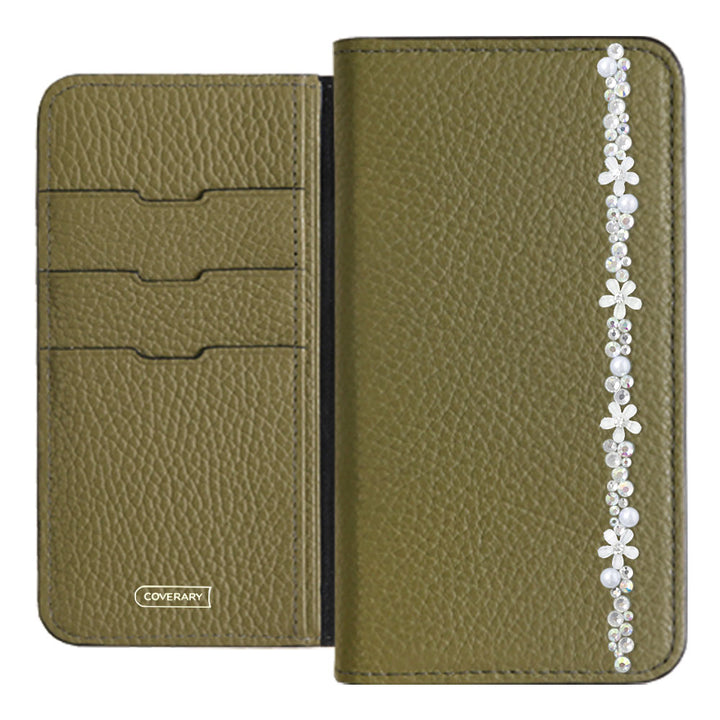 Genuine leather 32 colors Italian shrink leather flower line deco notebook-style case