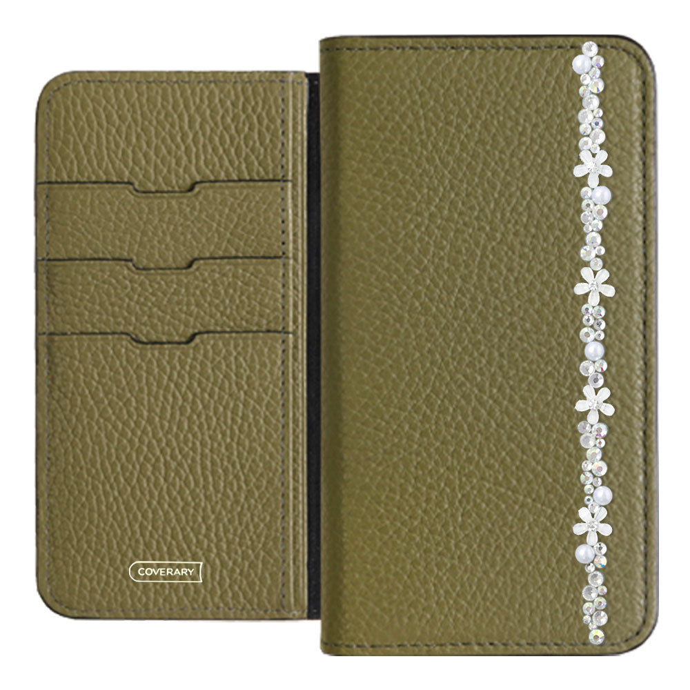 Cuir véritable 32 couleurs cuir italien grainé décoration ligne fleur étui portefeuille série Galaxy