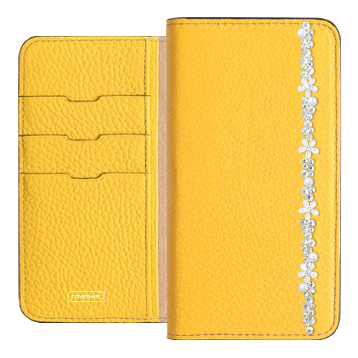 Cuir véritable 32 couleurs cuir italien grainé décoration ligne fleur étui portefeuille série Galaxy