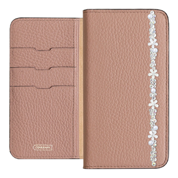 Cuir véritable 32 couleurs cuir italien grainé décoration ligne fleur étui portefeuille série Galaxy