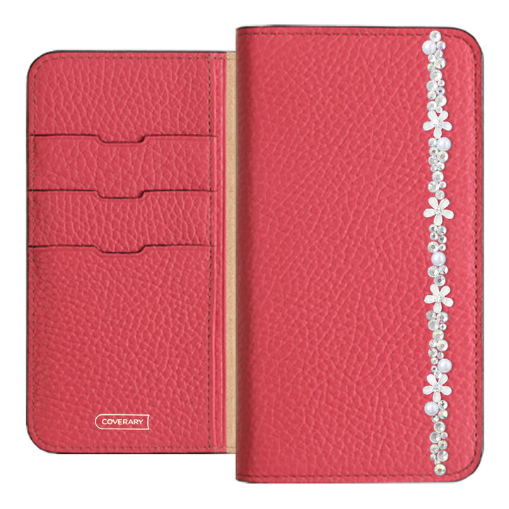 Genuine leather 32 colors Italian shrink leather flower line deco notebook-style case