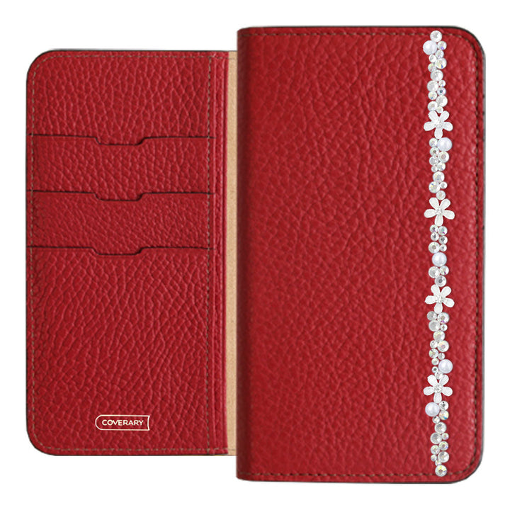 Cuir véritable 32 couleurs cuir italien grainé décoration ligne fleur étui portefeuille série AQUOS