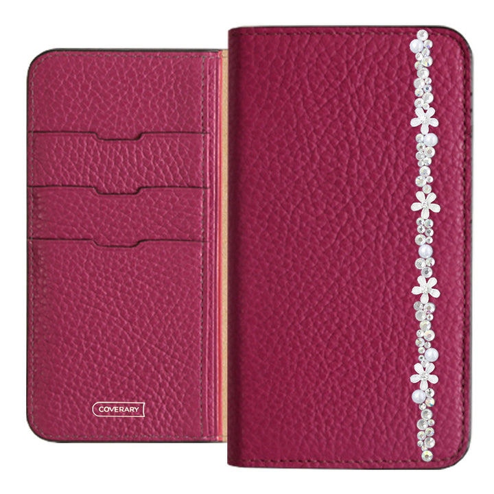 Cuir véritable 32 couleurs cuir italien grainé décoration ligne fleur étui portefeuille série AQUOS