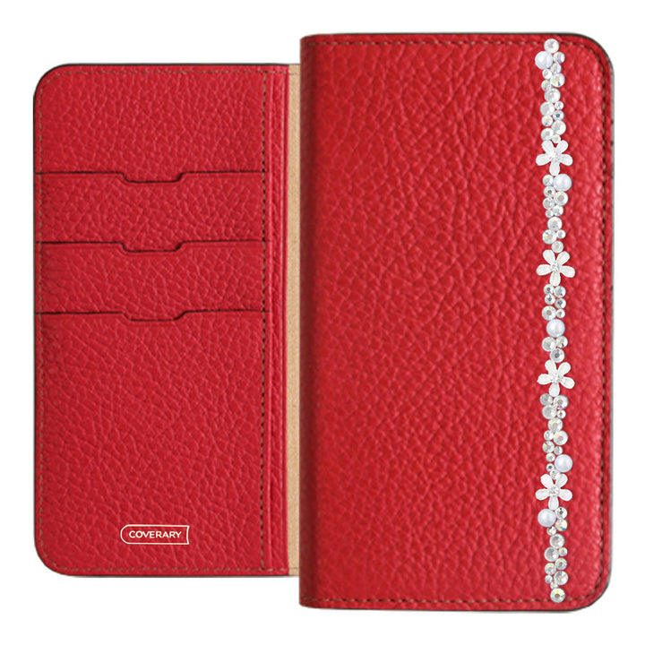 Cuir véritable 32 couleurs cuir italien grainé décoration ligne fleur étui portefeuille série AQUOS