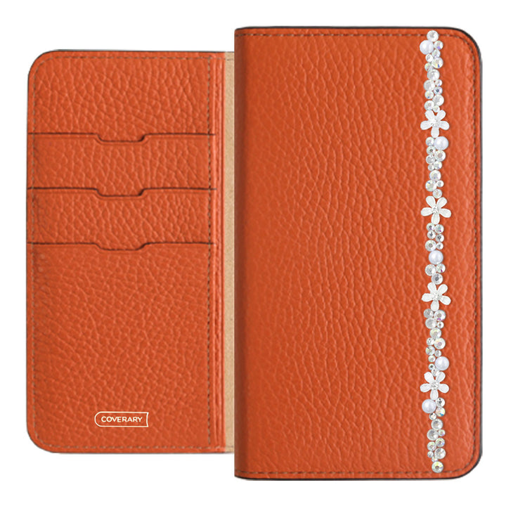 Genuine leather 32 colors Italian shrink leather flower line deco notebook-style case