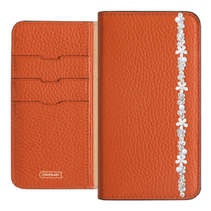 Genuine leather 32 colors Italian shrink leather flower line deco notebook-style case Google Pixel series