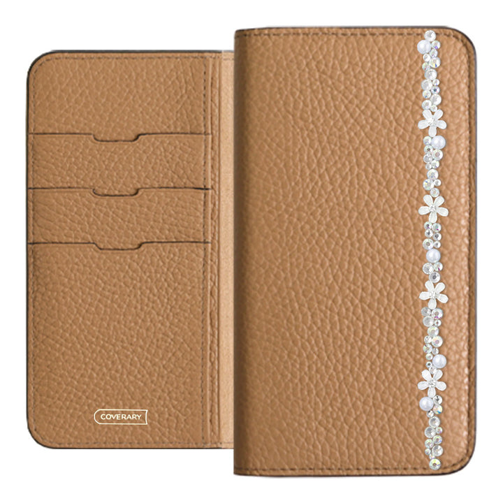 Genuine leather 32 colors Italian shrink leather flower line deco notebook-style case