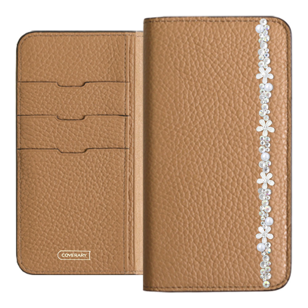 Cuir véritable 32 couleurs cuir italien grainé décoration ligne fleur étui portefeuille série AQUOS