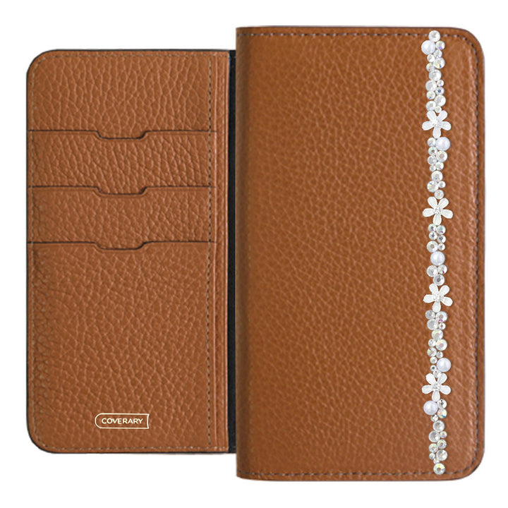 Cuir véritable 32 couleurs cuir italien grainé décoration ligne fleur étui portefeuille série AQUOS