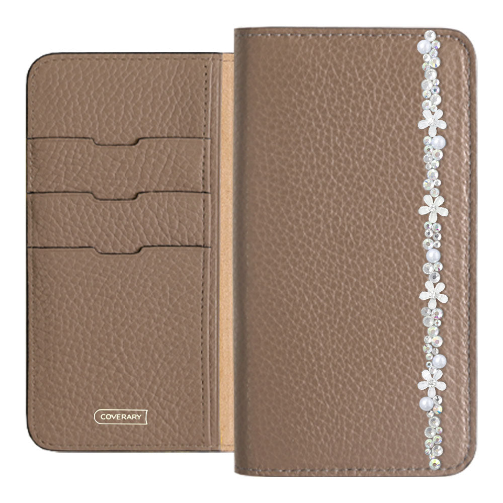 Cuir véritable 32 couleurs cuir italien grainé décoration ligne fleur étui portefeuille série AQUOS