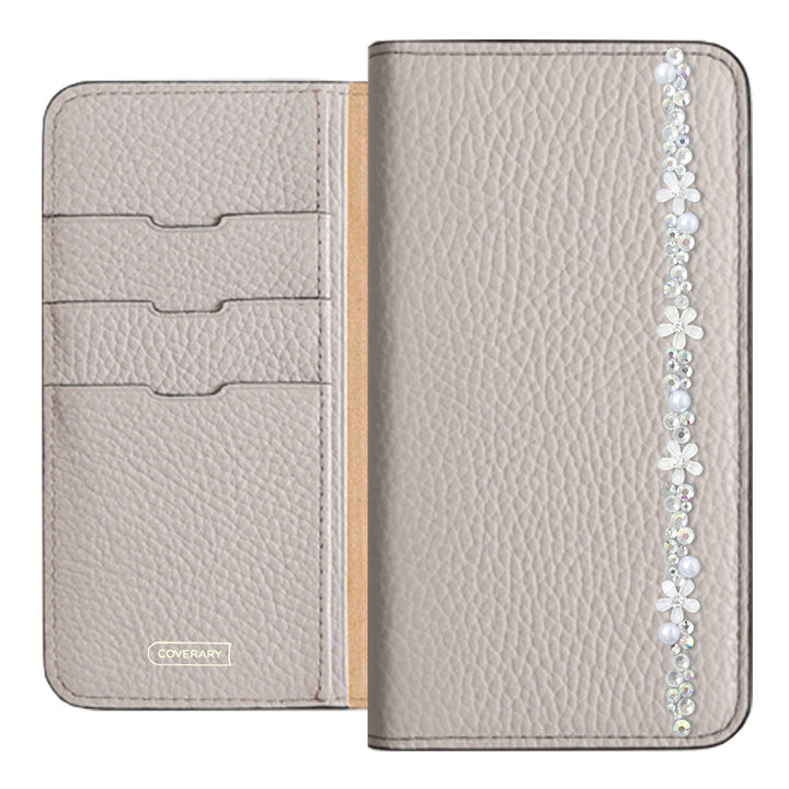 Cuir véritable 32 couleurs cuir italien grainé décoration ligne fleur étui portefeuille série AQUOS