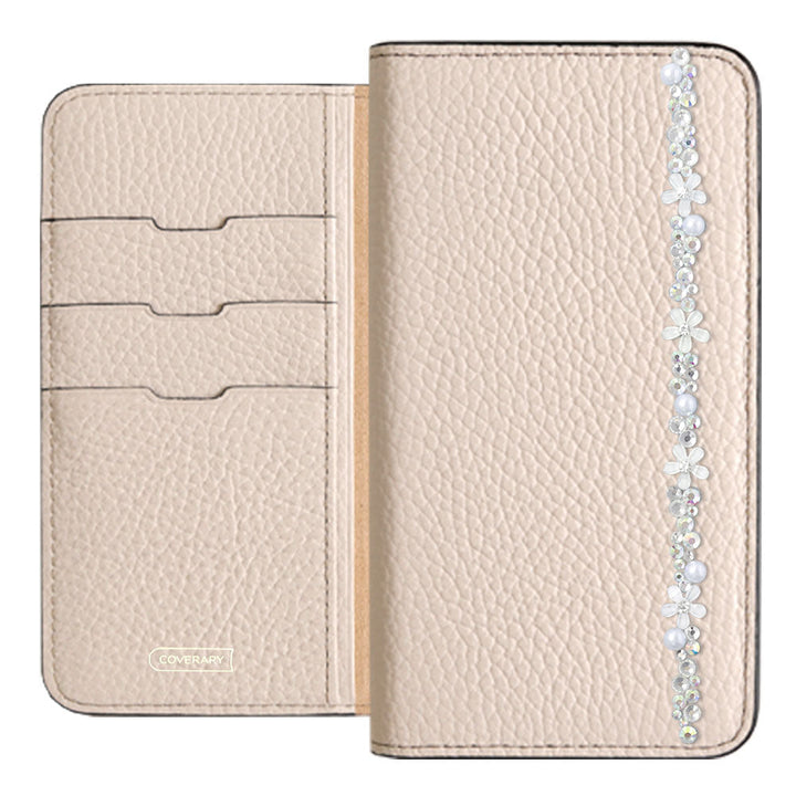 Cuir véritable 32 couleurs cuir italien grainé décoration ligne fleur étui portefeuille série Galaxy