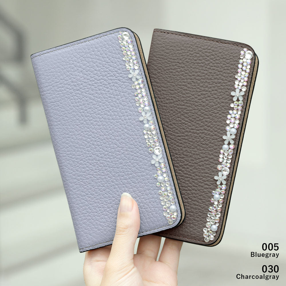 Genuine leather 32 colors Italian shrink leather flower decoration notebook-style case iPhone series