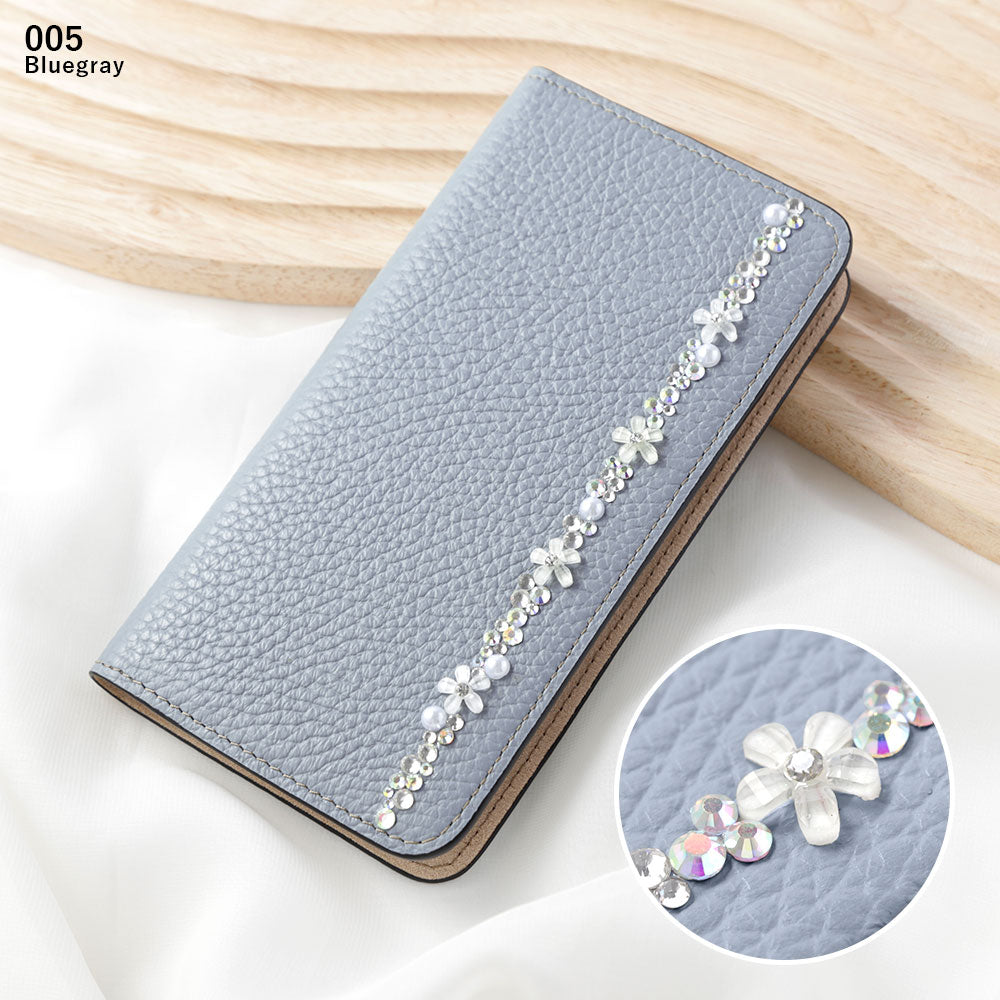 Cuir véritable 32 couleurs cuir italien grainé décoration ligne fleur étui portefeuille série Galaxy