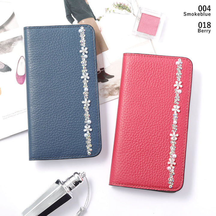 Genuine leather 32 colors Italian shrink leather flower line deco notebook-style case