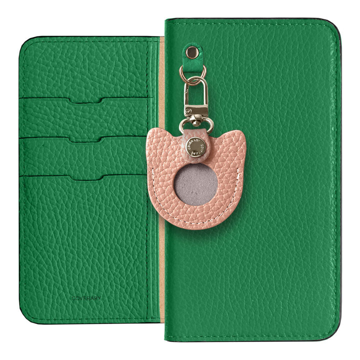 Étui portefeuille avec breloque visage préférée en cuir italien grainé véritable, 32 couleurs, badge en métal, pour la série Galaxy