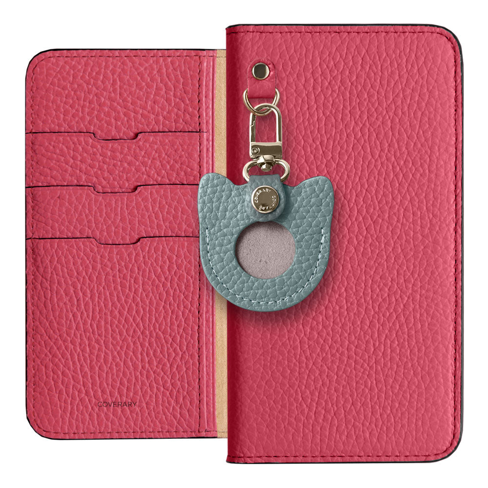 Étui portefeuille avec breloque visage préférée en cuir italien grainé véritable, 32 couleurs, badge en métal, pour la série Galaxy