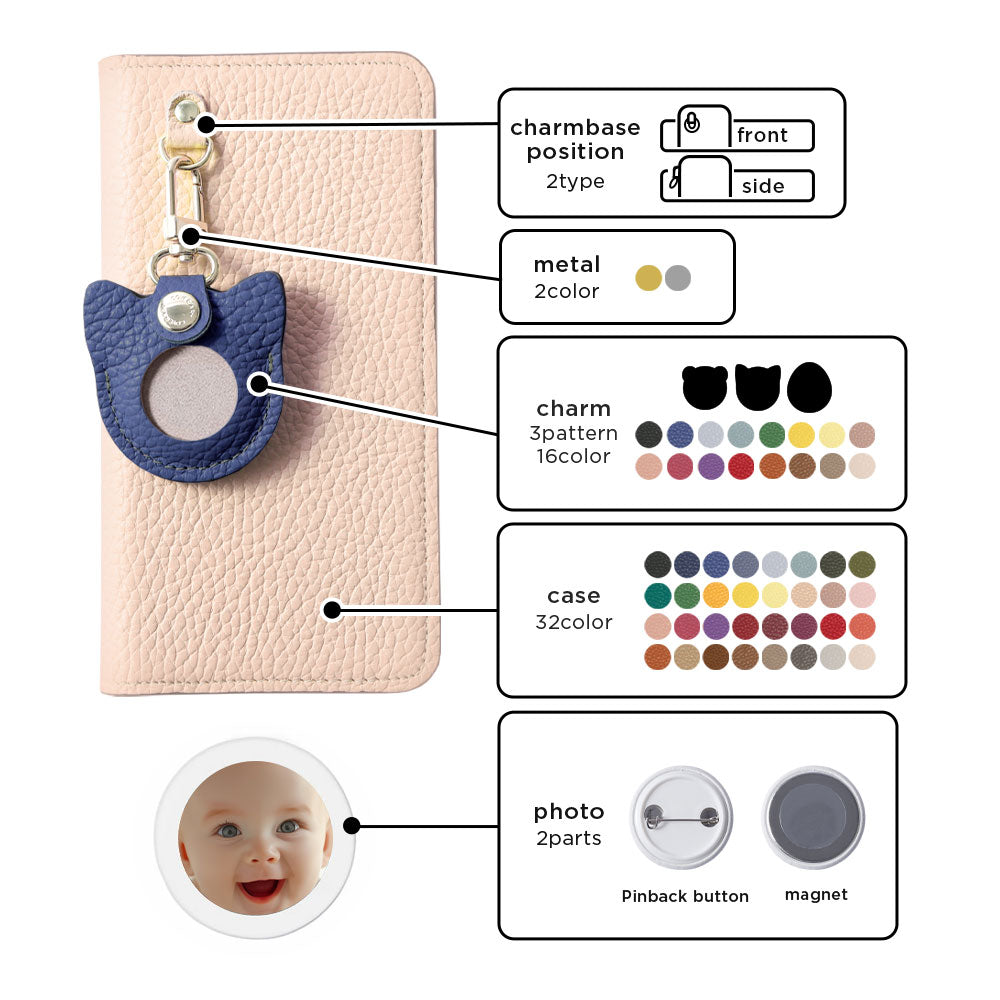 Genuine Leather 32 Colors Italian Shrink Leather Recommended Face Charm Can Badge Included Notebook-Style Case for Xperia Series