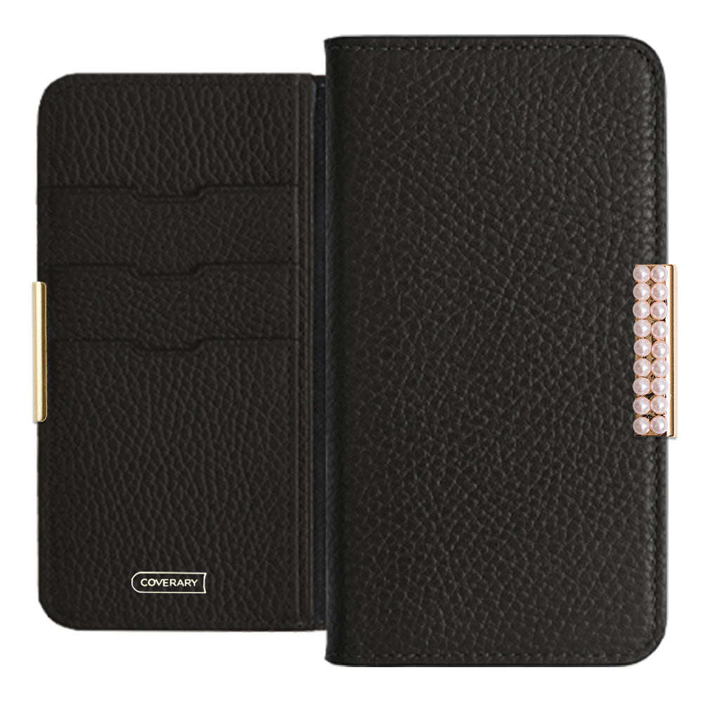 Cuir véritable 32 couleurs Cuir italien grainé Cadre perlé décor Étui portefeuille